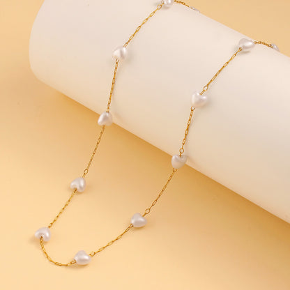 French Retro Heart-shaped Plastic Pearl Stitching Bracelet Necklace