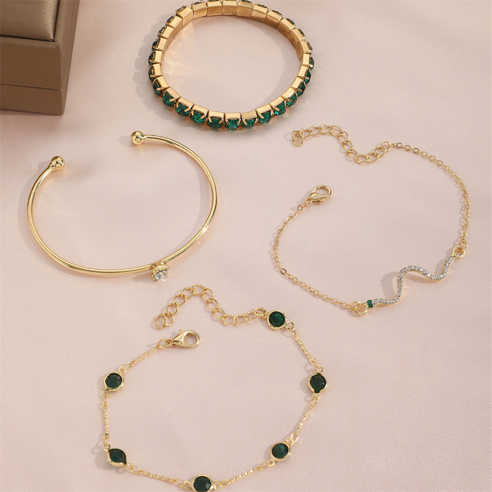 Fashion Green Grandmother Diamond Stretch Bracelet Women's 4-piece Set