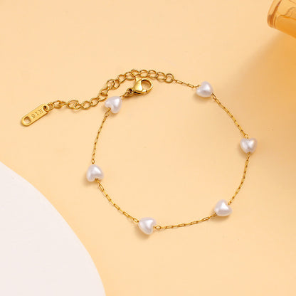 French Retro Heart-shaped Plastic Pearl Stitching Bracelet Necklace